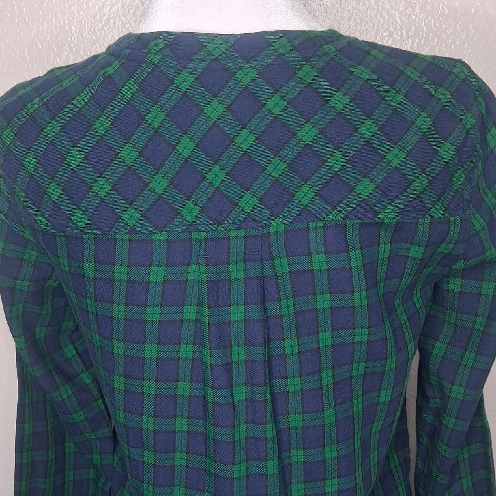Talbots Women's Shirt Green Blue Plaid Popover Tunic Long Slv Henley PP (0-2) - Picture 11 of 16